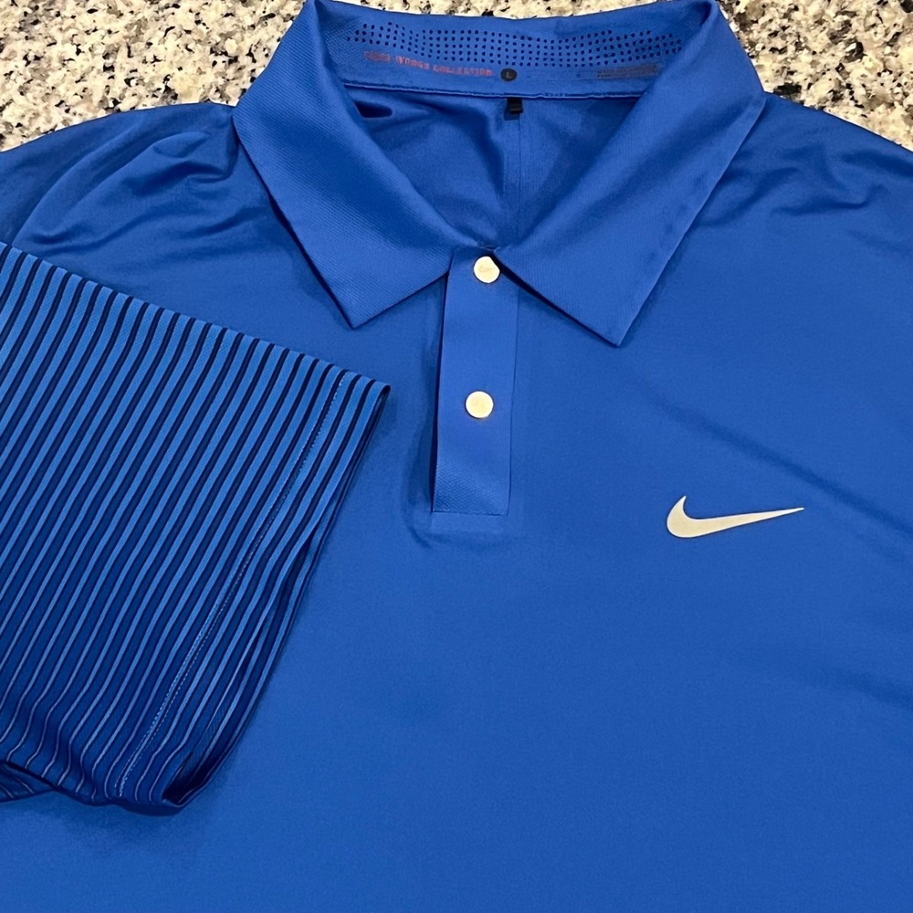 Nike Dri Fit Polo Shirt Mens L Blue Tiger Woods Collection Performance Snap